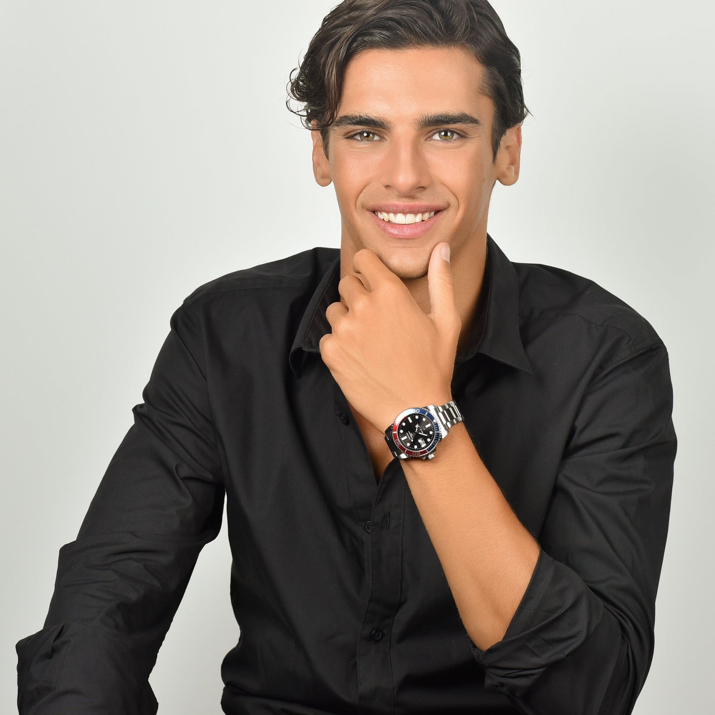 OROLOGIO UOMO CON CASSA IN ACCIAIO GHIERA BLU E ROSSA