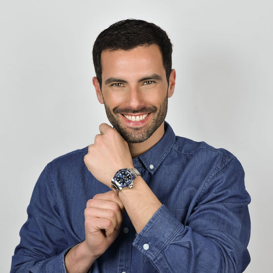 OROLOGIO UOMO CON CASSA IN ACCIAIO GHIERA BLU