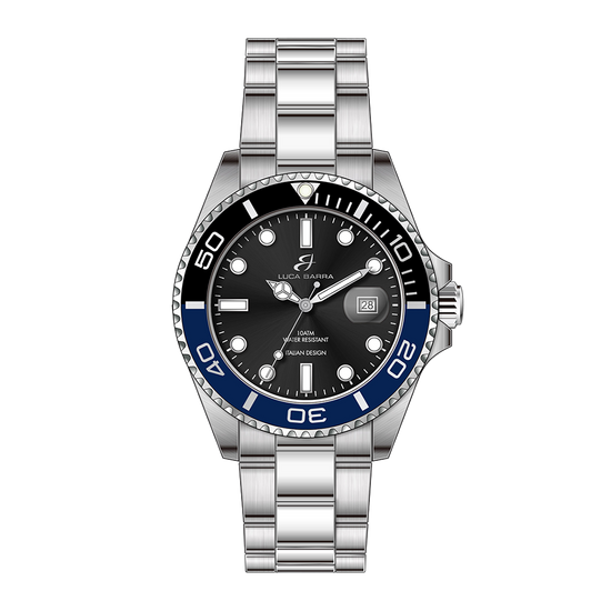 OROLOGIO UOMO CON CASSA IN ACCIAIO QUADRANTE NERO GHIERA NERA E BLU