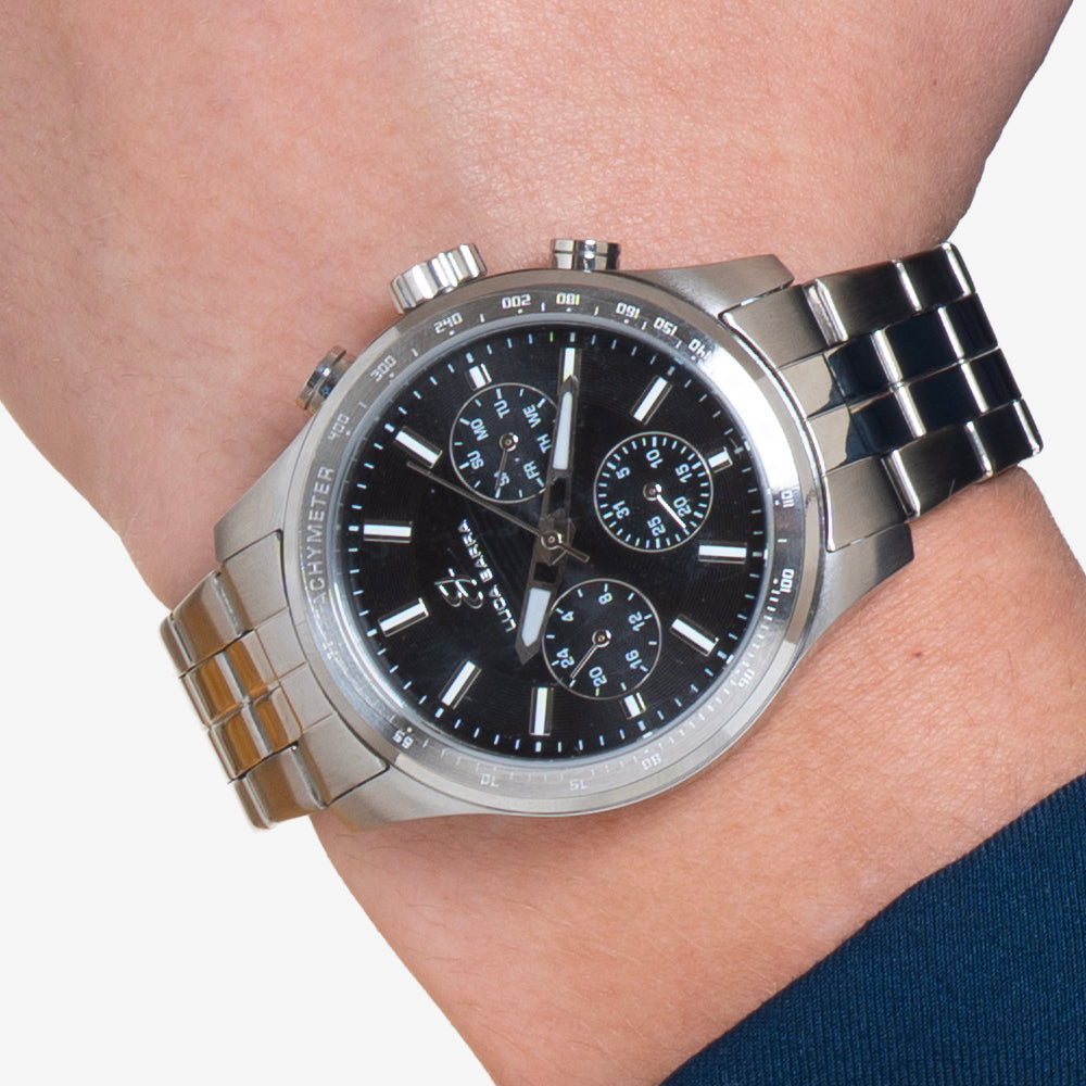OROLOGIO UOMO IN ACCIAIO CON QUADRANTE NERO E GHIERA SILVER