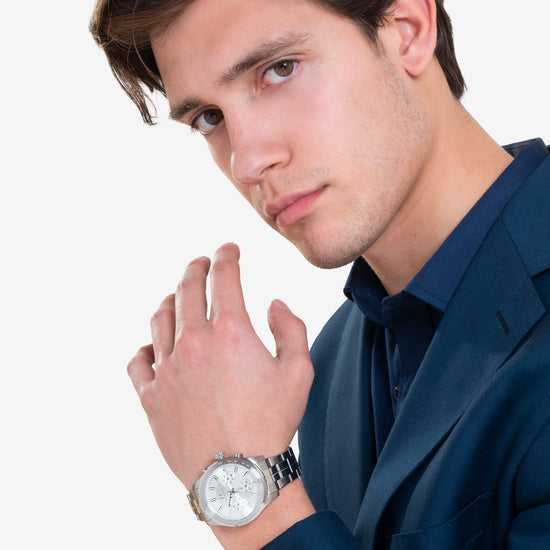 OROLOGIO UOMO IN ACCIAIO CON QUADRANTE SILVER E GHIERA SILVER