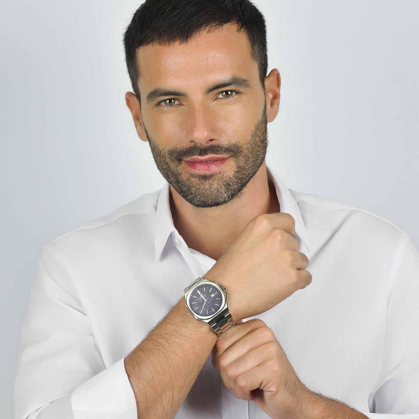 OROLOGIO UOMO IN ACCIAIO QUADRANTE BLU, DETTAGLI SILVER