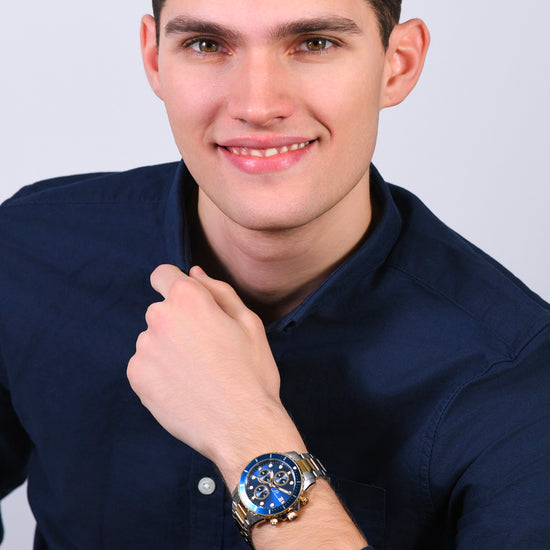 OROLOGIO UOMO IN ACCIAIO E IP GOLD CON QUADRANTE BLU