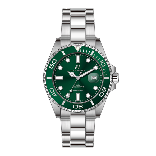 OROLOGIO CON CASSA IN ACCIAIO GHIERA VERDE QUADRANTE VERDE Luca Barra