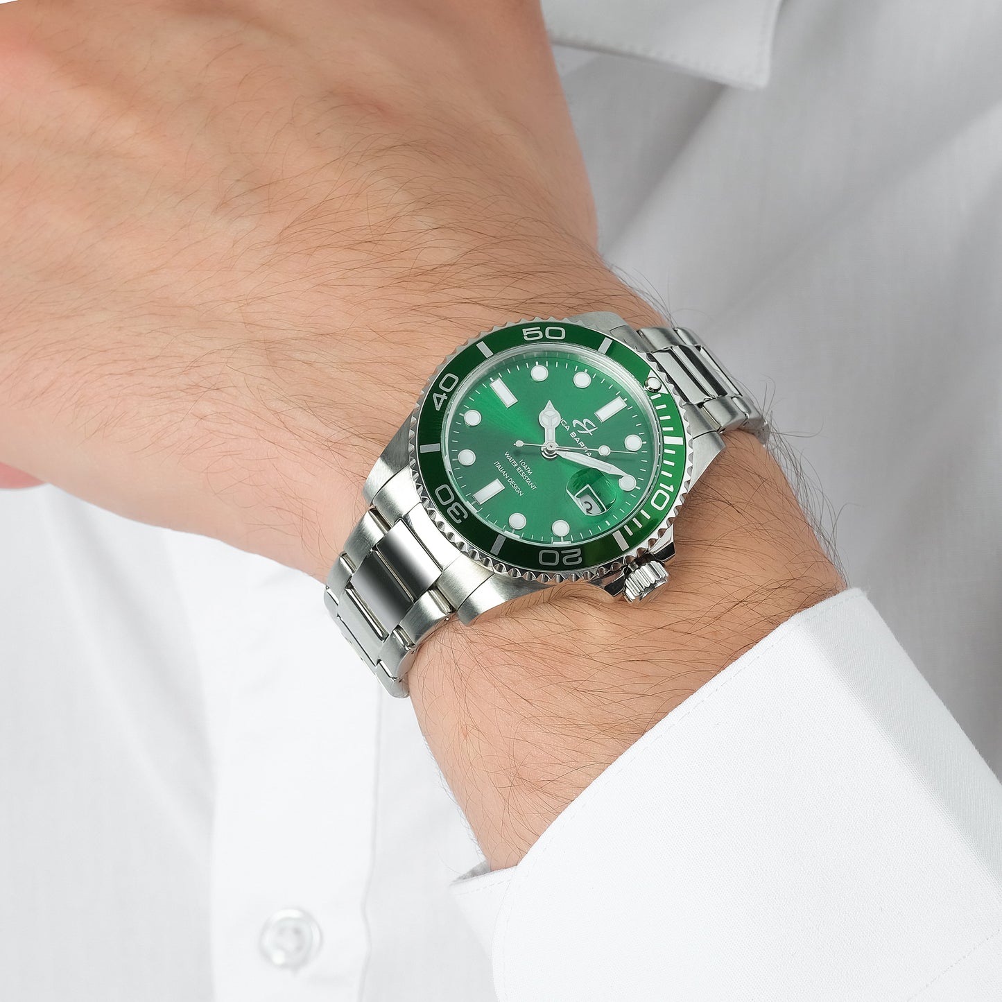 OROLOGIO CON CASSA IN ACCIAIO GHIERA VERDE QUADRANTE VERDE Luca Barra