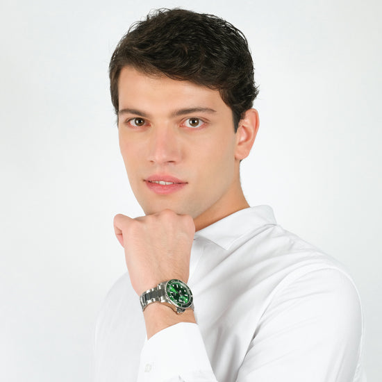 OROLOGIO CON CASSA IN ACCIAIO GHIERA VERDE QUADRANTE VERDE