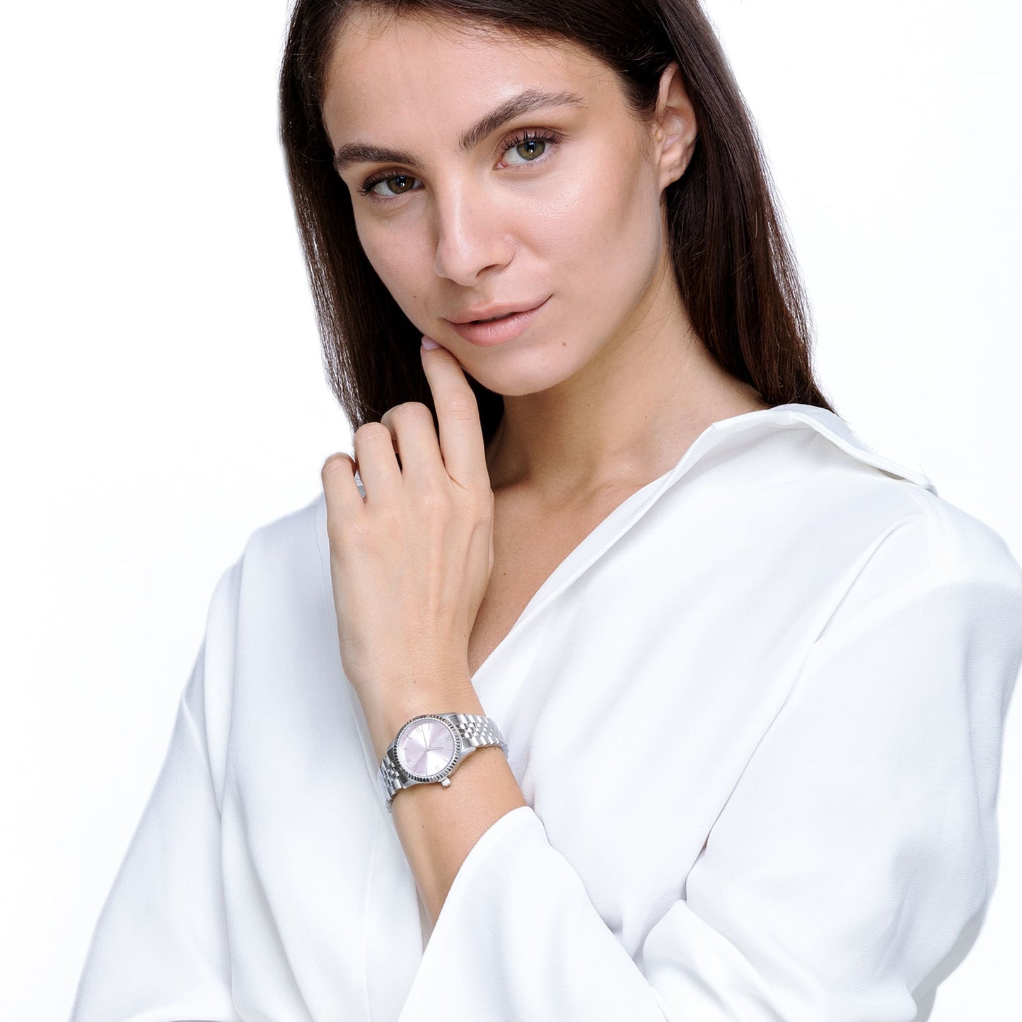 OROLOGIO DONNA CON CASSA IN ACCIAIO QUADRANTE ROSA