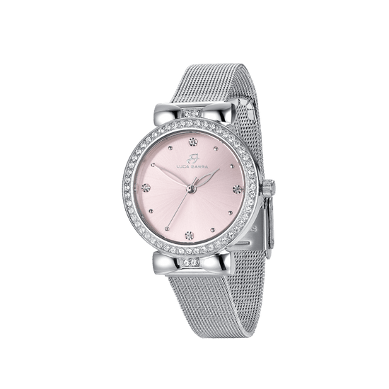 OROLOGIO DONNA CON CASSA IN ACCIAIO QUADRANTE ROSA GHIERA CON CRISTALLI BIANCHI Luca Barra