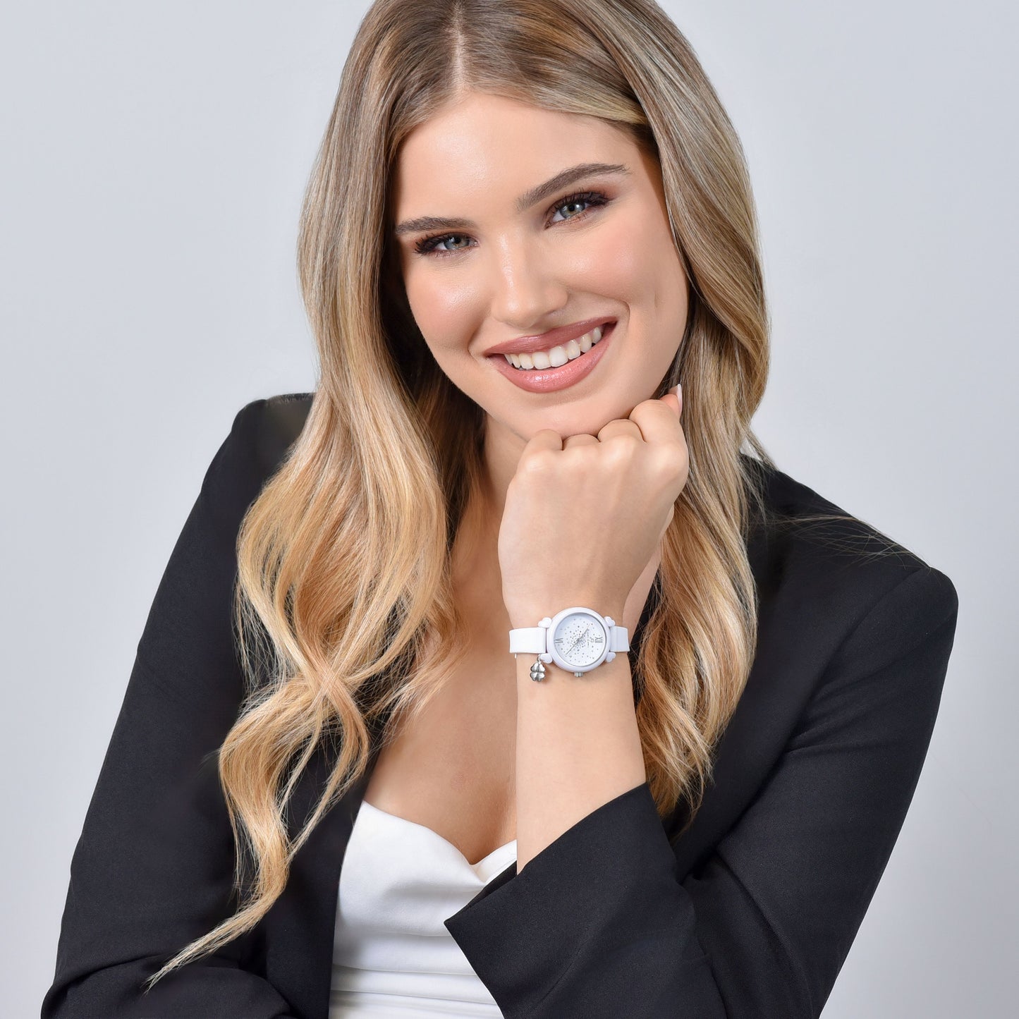 OROLOGIO DONNA IN SILICONE BIANCO E CRISTALLI MULTICOLOR