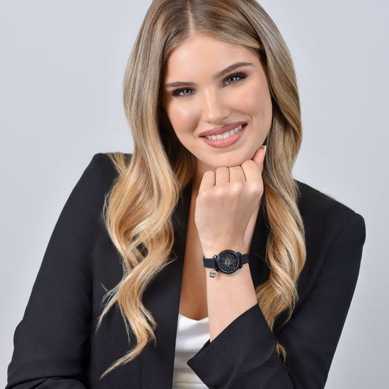 OROLOGIO DONNA IN SILICONE NERO E CRISTALLI BIANCHI