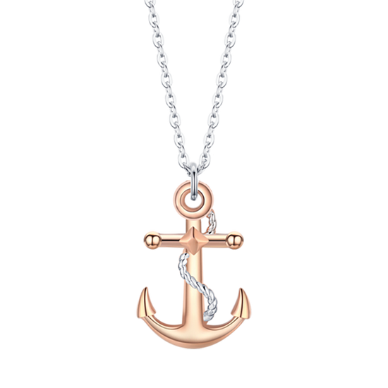 COLLANA UOMO IN ACCIAIO CON ANCORA IP ROSE ED ELEMENTI IN SILVER