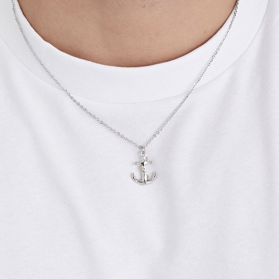 COLLANA UOMO IN ACCIAIO CON ANCORA IP ROSE ED ELEMENTI IN SILVER