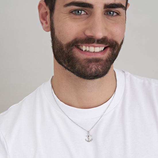 COLLANA UOMO IN ACCIAIO CON ANCORA IP ROSE ED ELEMENTI IN SILVER