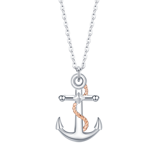 COLLANA UOMO IN ACCIAIO CON ANCORA IP ROSE ED ELEMENTI IN SILVER