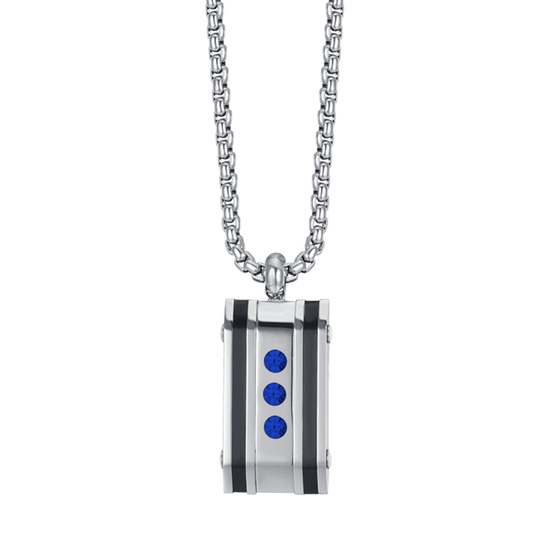 COLLANA UOMO IN ACCIAIO CON PIASTRA CON CRISTALLI BLU
