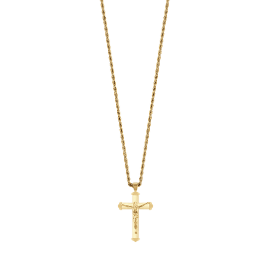 COLLANA UOMO IN ACCIAIO IP GOLD CON CROCEFISSO