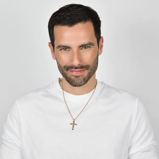 COLLANA UOMO IN ACCIAIO IP GOLD CON CROCEFISSO