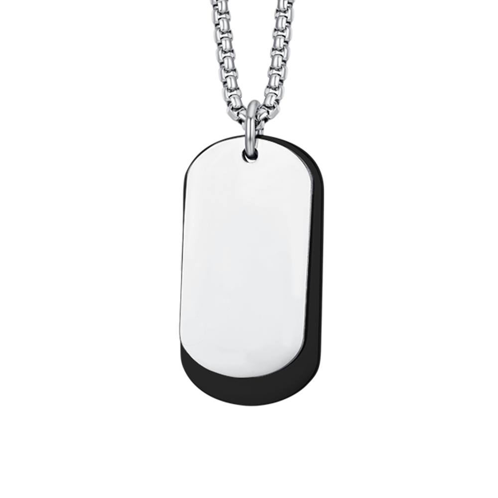 COLLANA UOMO IN ACCIAIO CON PIASTRE SILVER ED IP NERO