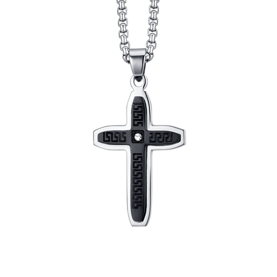 COLLANA UOMO IN ACCIAIO CROCE CON IP NERO