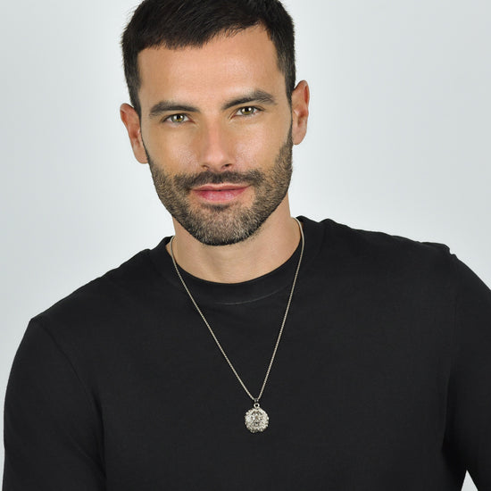 Collana Croce Uomo Oro Collana Uomo Vintage Gotica Con Ciondolo Testa Di Leone In Acciaio Inox E Perline Di Onice Nera Collana Vintage Per Uomo - Foto 3