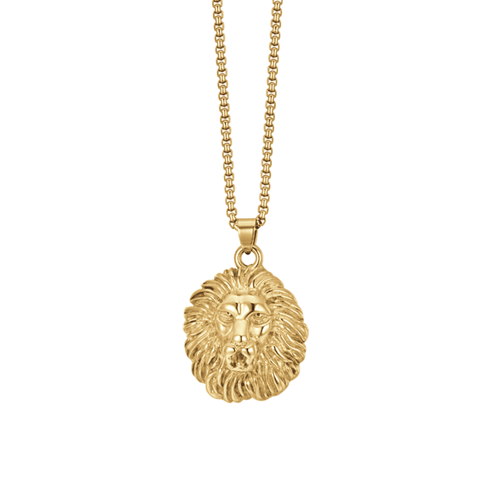COLLANA UOMO IN ACCIAIO IP GOLD TESTA DI LEONE