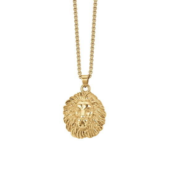 COLLANA UOMO IN ACCIAIO IP GOLD TESTA DI LEONE