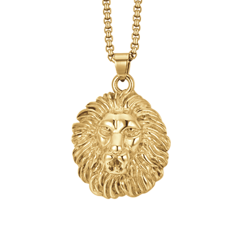 COLLANA UOMO IN ACCIAIO IP GOLD TESTA DI LEONE