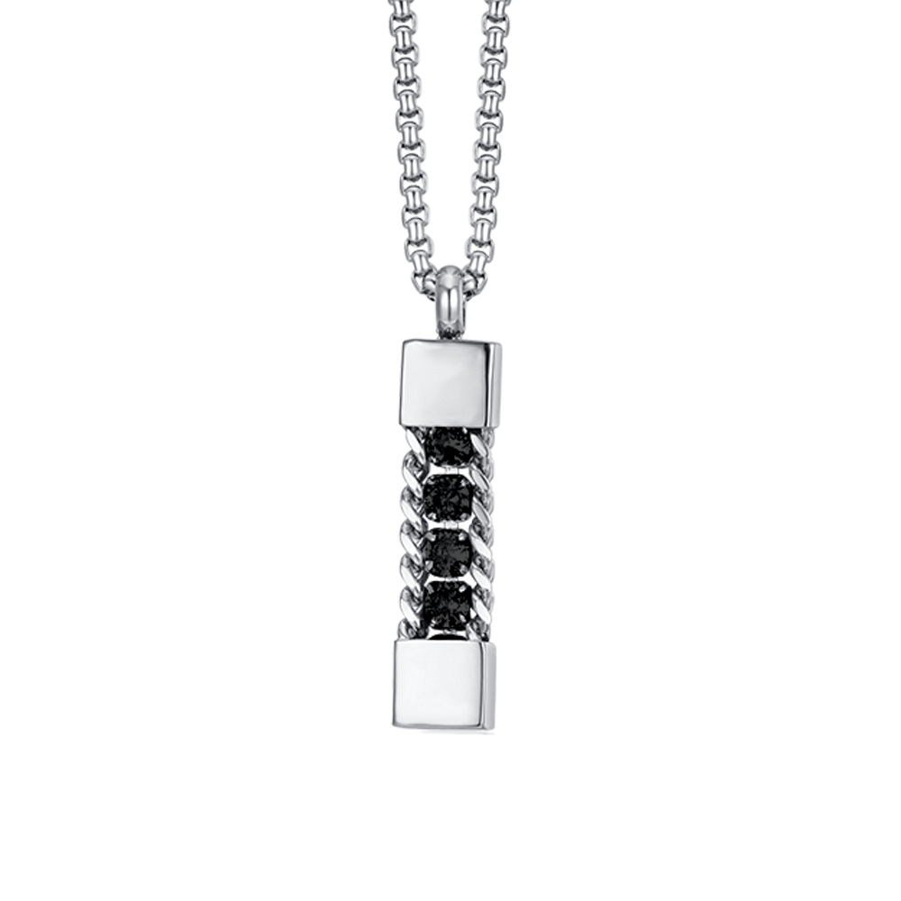 COLLANA UOMO IN ACCIAIO ELEMENTO CON CRISTALLI NERI