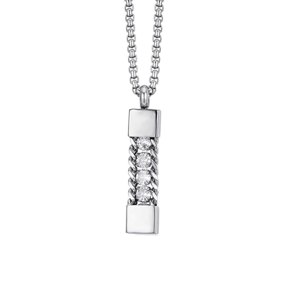 COLLANA UOMO IN ACCIAIO ELEMENTO CON CRISTALLI BIANCHI