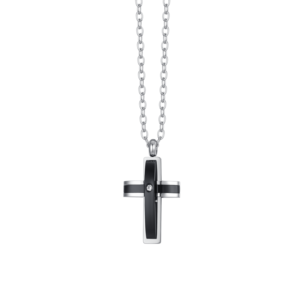 Collana con croce spinelli neri ed inserti oro giallo EGO EGC050PS Collana con croce spinelli neri ed inserti oro giallo EGO EGC050PS
