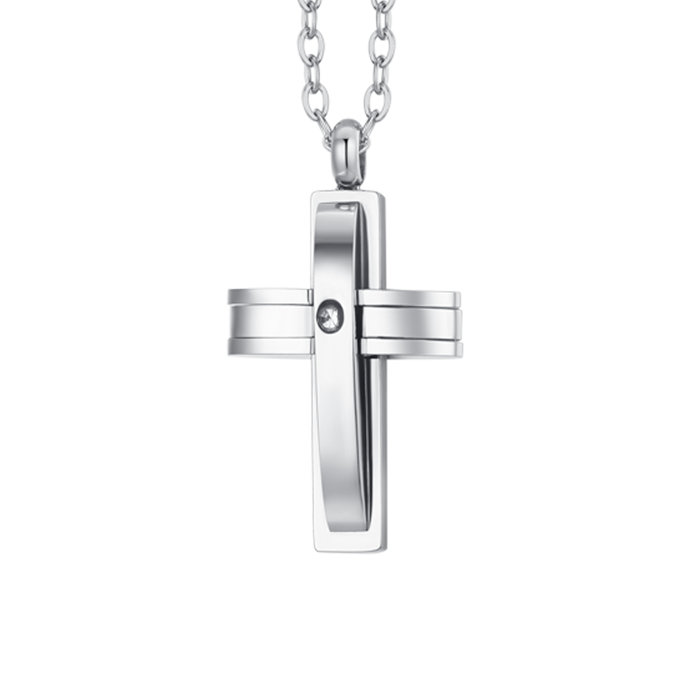 COLLANA UOMO IN ACCIAIO CROCE E ZIRCONE