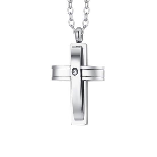 COLLANA UOMO IN ACCIAIO CROCE E ZIRCONE