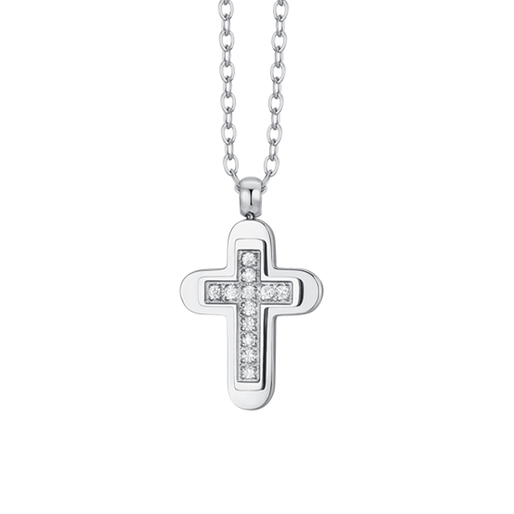 COLLANA UOMO IN ACCIAIO CROCE E ZIRCONI BIANCHI
