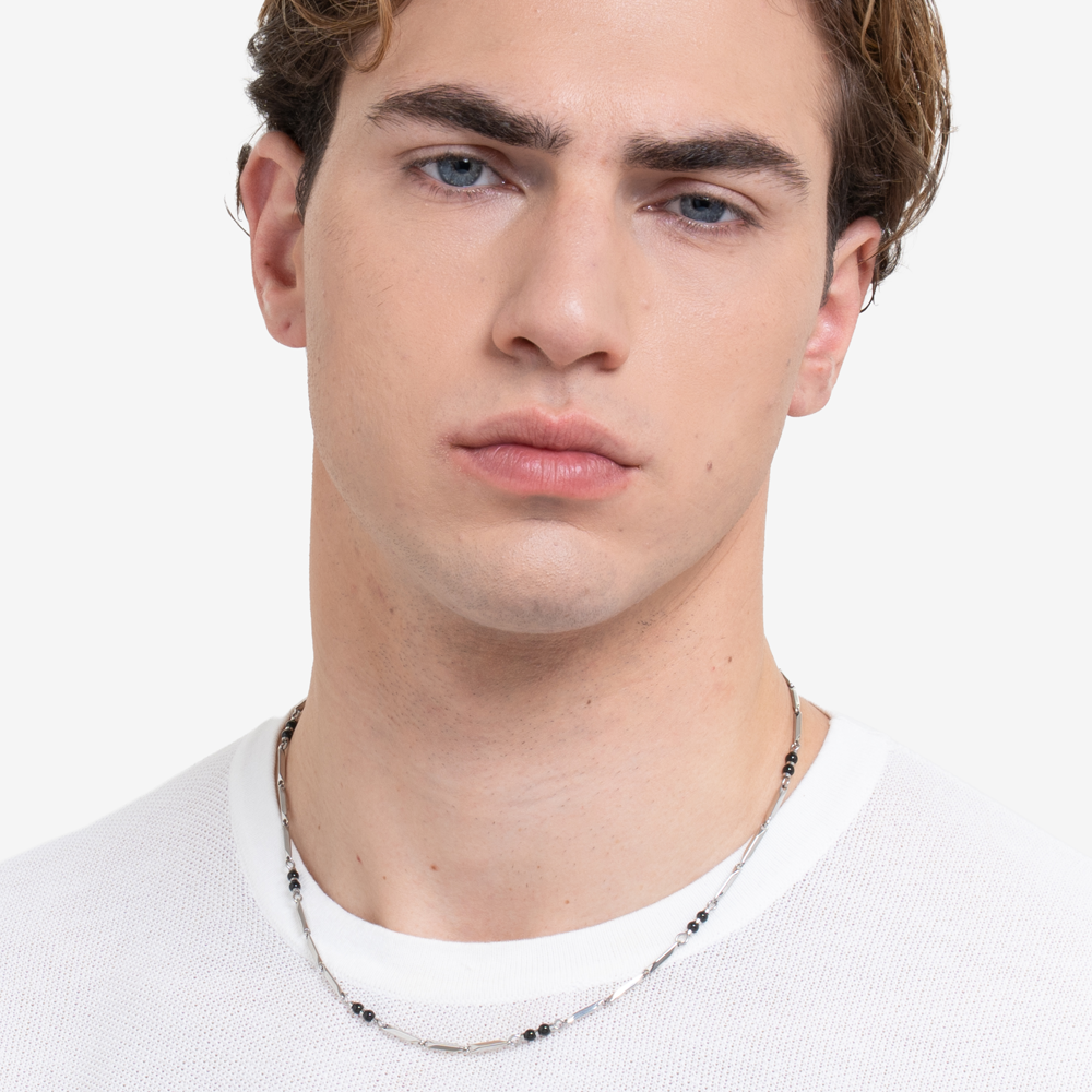 COLLANA UOMO IN ACCIAIO CON PIETRE AGATA
