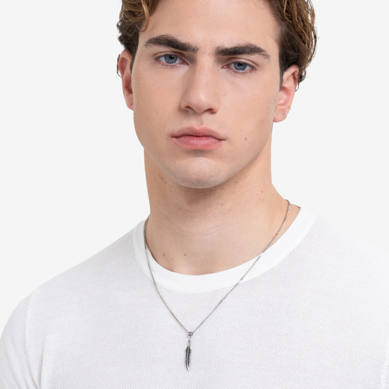 COLLANA UOMO IN ACCIAIO CON PIUMA