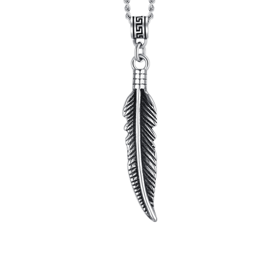 COLLANA UOMO IN ACCIAIO CON PIUMA