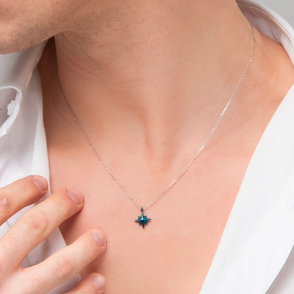 COLLANA UOMO IN ACCIAIO CON ROSA DEI VENTI IP BLU