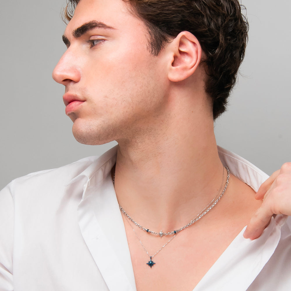 COLLANA UOMO IN ACCIAIO CON ROSA DEI VENTI IP BLU