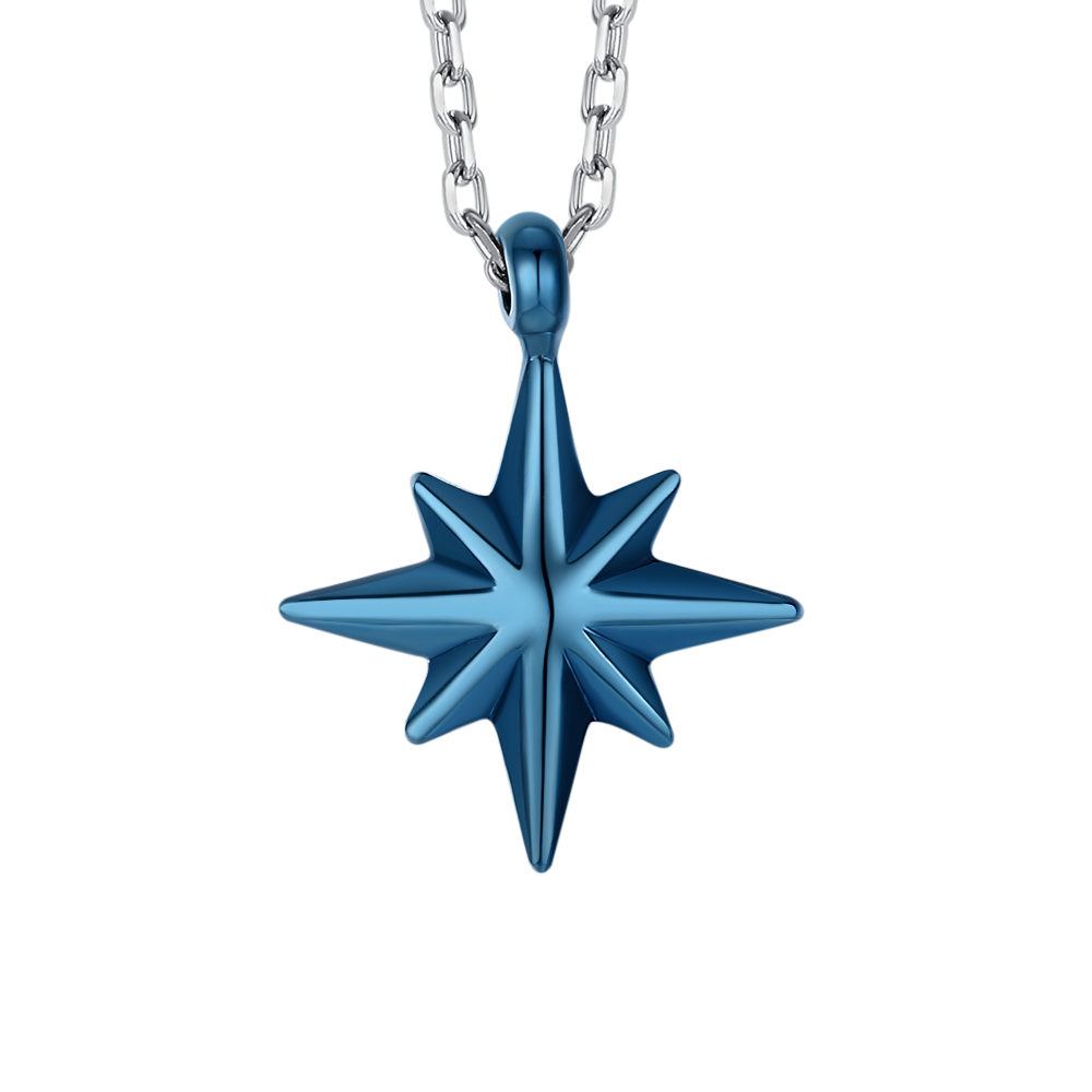 COLLANA UOMO IN ACCIAIO CON ROSA DEI VENTI IP BLU