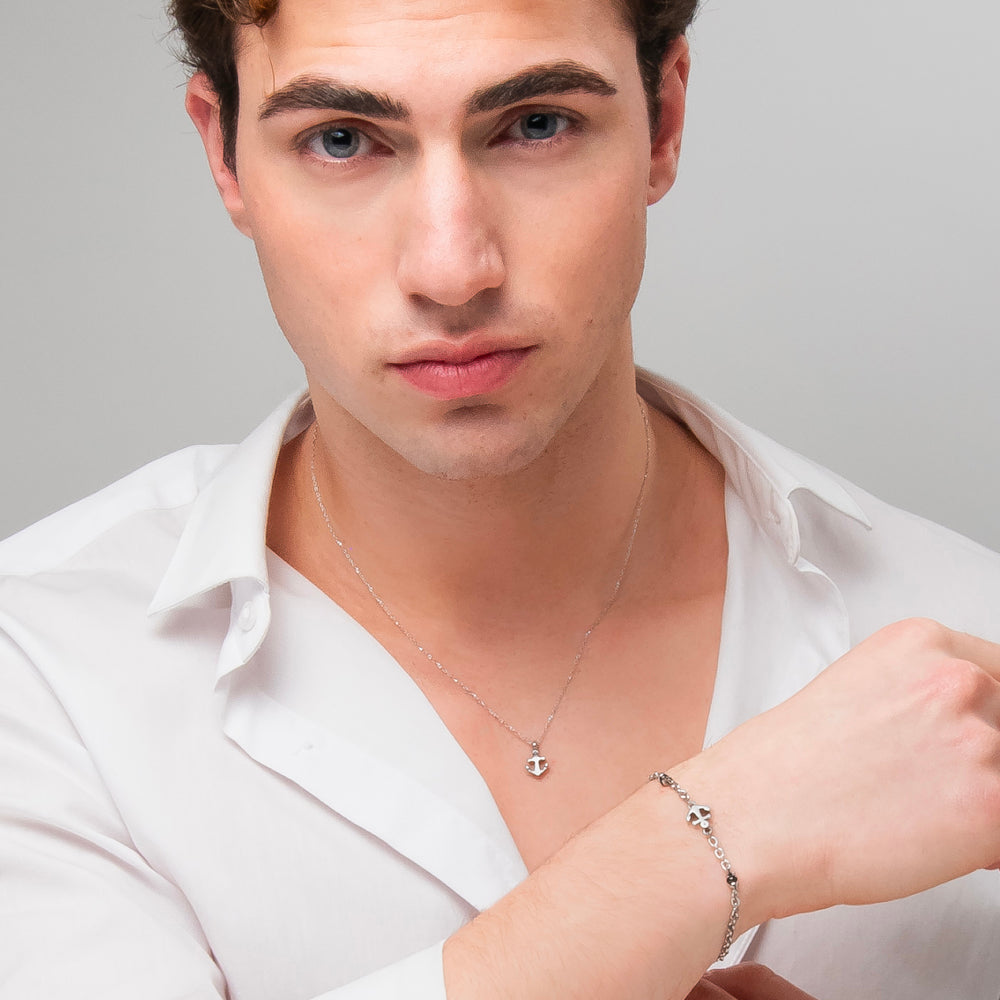 COLLANA UOMO IN ACCIAIO CON ANCORA E ZIRCONE NERO