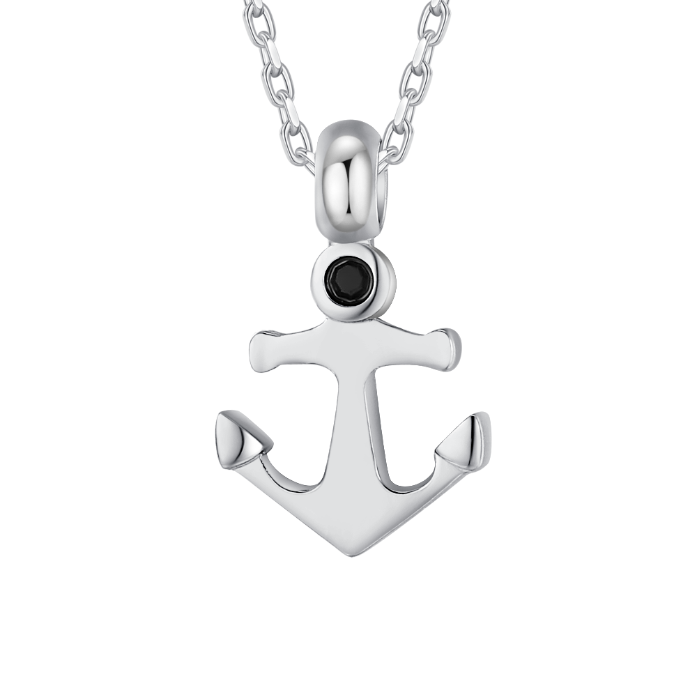 COLLANA UOMO IN ACCIAIO CON ANCORA E ZIRCONE NERO