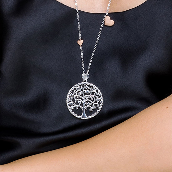 COLLANA DONNA LUNGA IN ACCIAIO ALBERO DELLA VITA CON ELEMENTI IN ROSE' Luca Barra