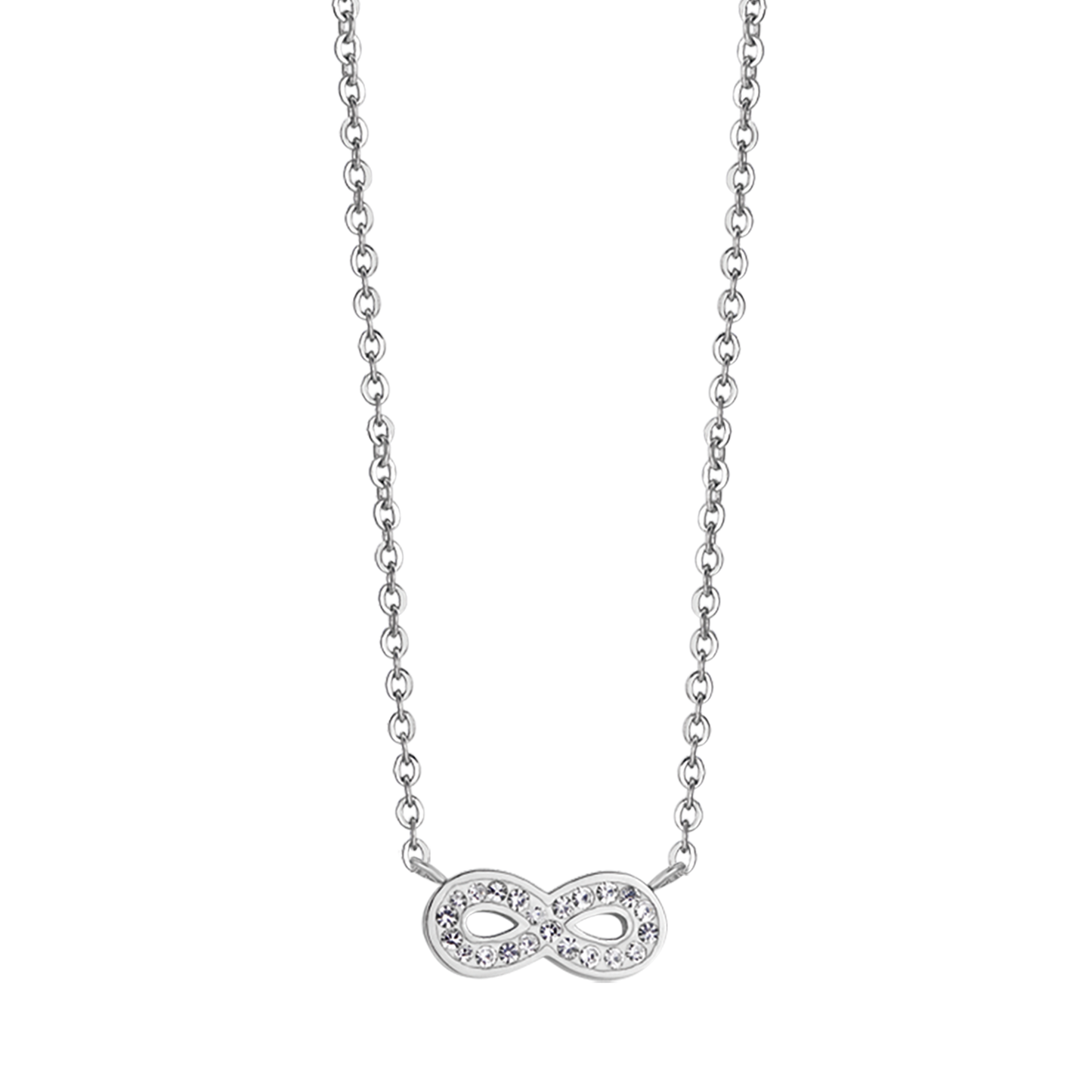 COLLAR DE ACERO PARA MUJER CON INFINITO Y CRISTALES BLANCOS