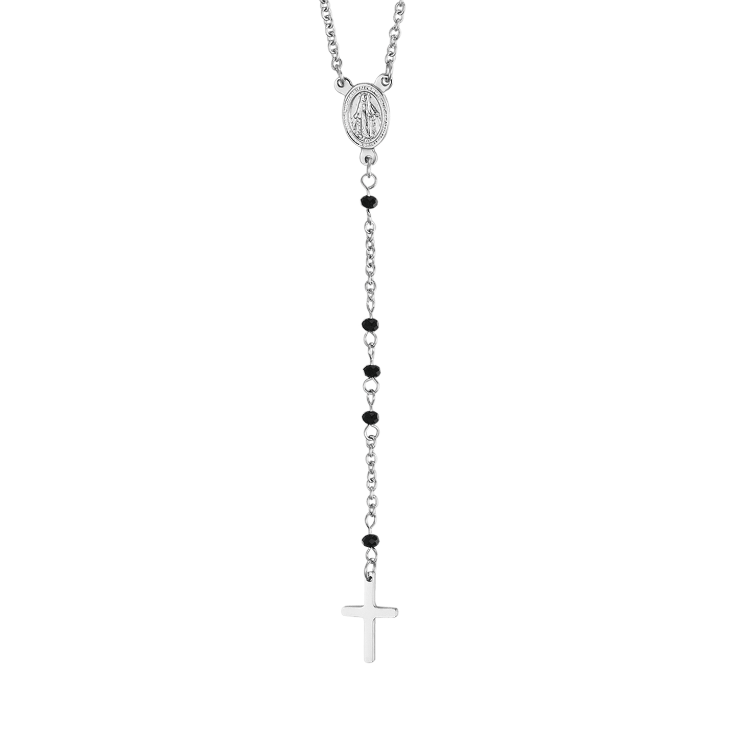 COLLANA DONNA ROSARIO IN ACCIAIO CON CRISTALLI NERI CON PENDENTE