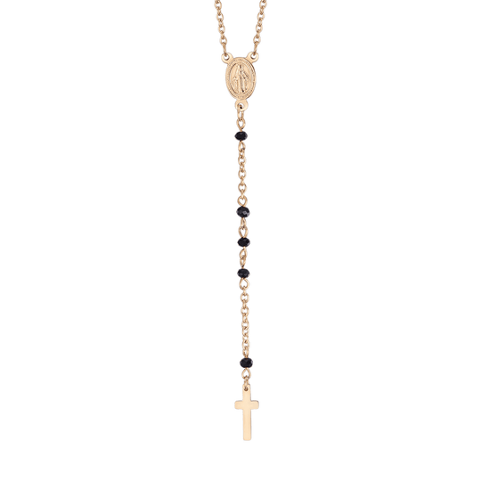 COLLANA DONNA ROSARIO IN ACCIAIO CON CRISTALLI NERI CON PENDENTE