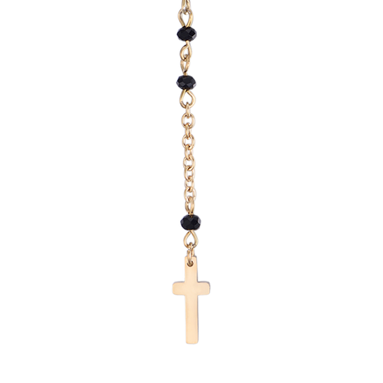 COLLANA DONNA ROSARIO IN ACCIAIO CON CRISTALLI NERI CON PENDENTE