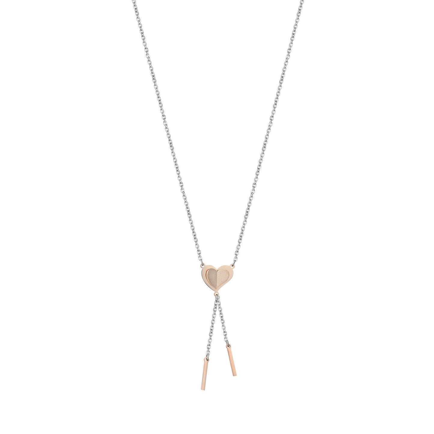 COLLANA IN ACCIAIO CON CUORE IN ACCIAIO IP ROSE CON GLITTER ROSE Luca Barra