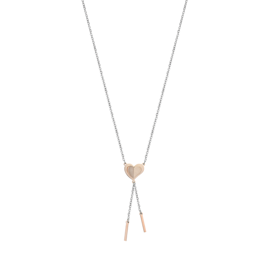 COLLANA IN ACCIAIO CON CUORE IN ACCIAIO IP ROSE CON GLITTER ROSE Luca Barra