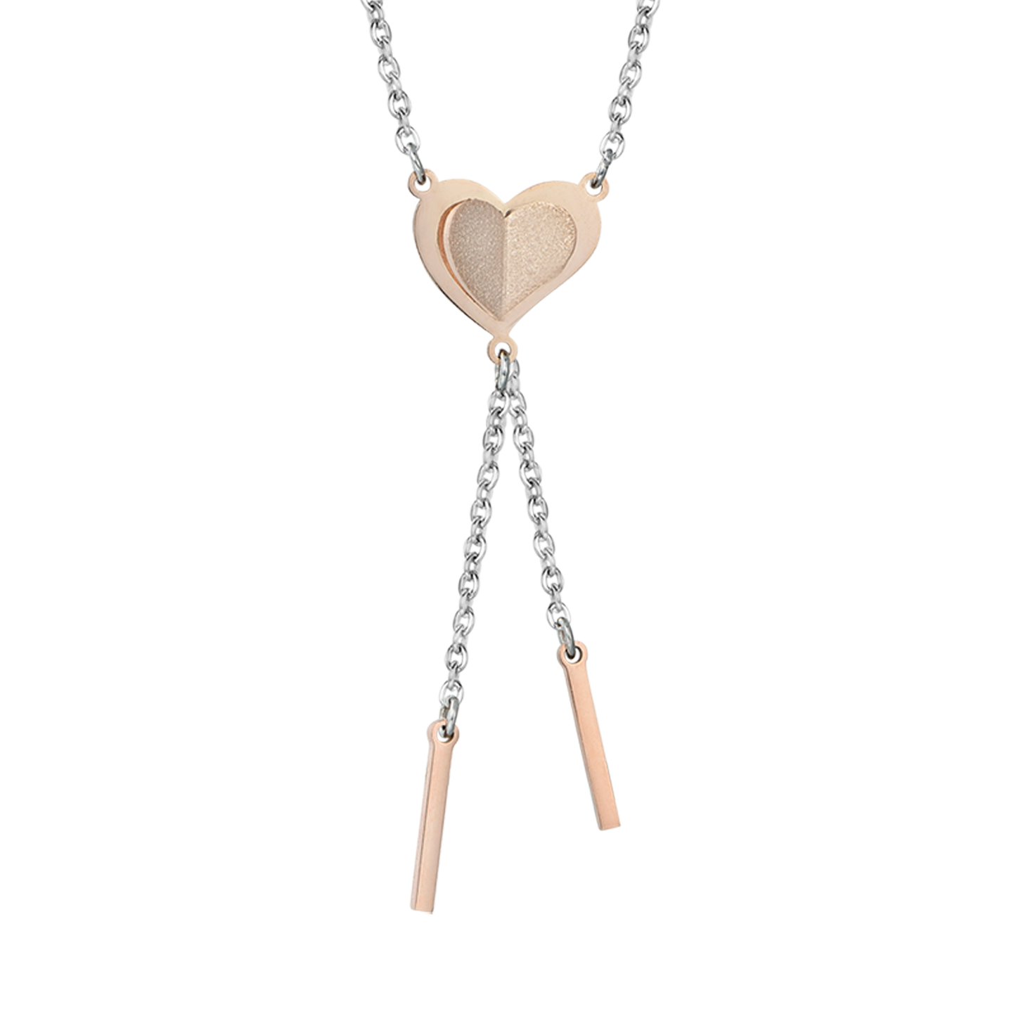 COLLANA IN ACCIAIO CON CUORE IN ACCIAIO IP ROSE CON GLITTER ROSE Luca Barra