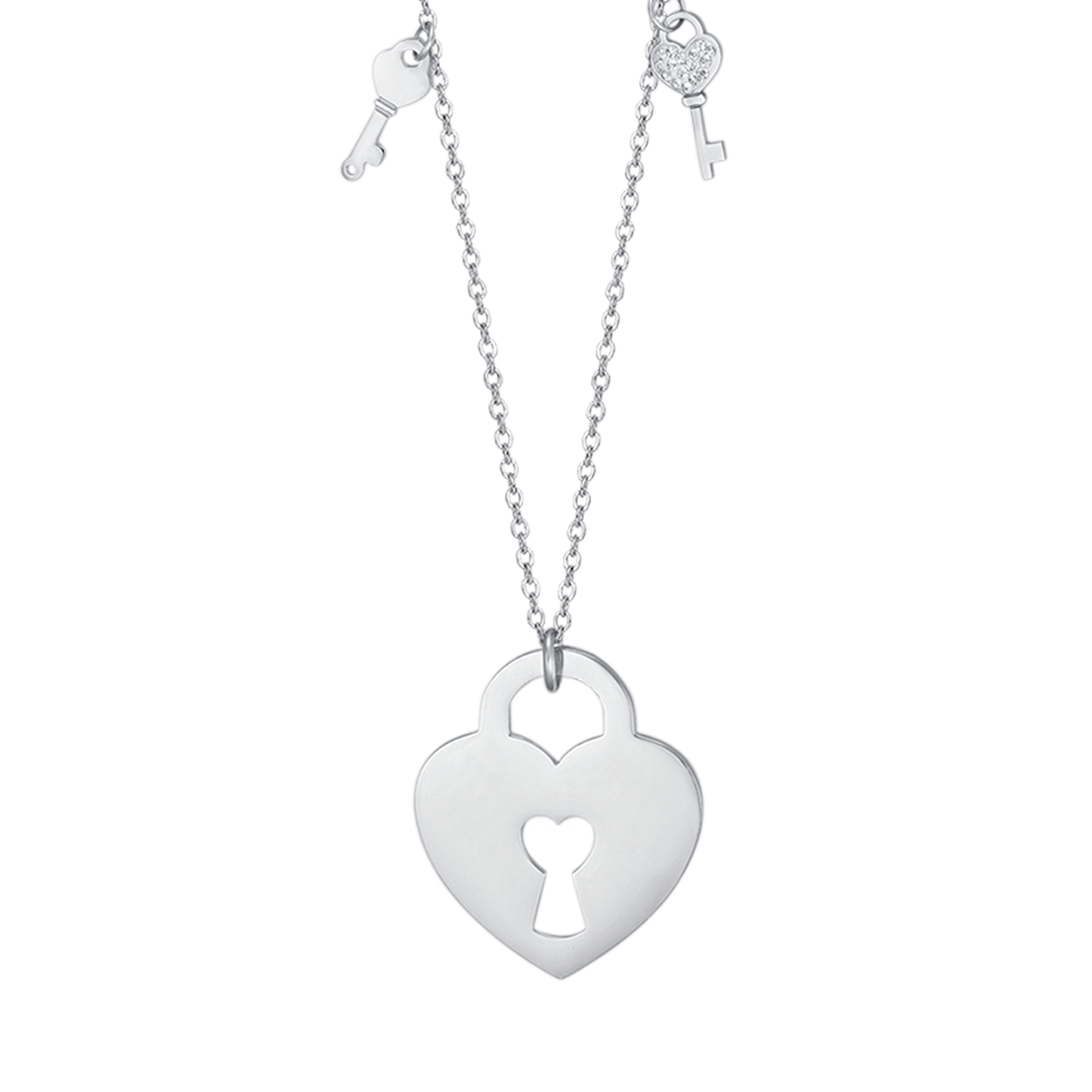 COLLANA IN ACCIAIO CON CUORE LUCCHETTO CON CHIAVI